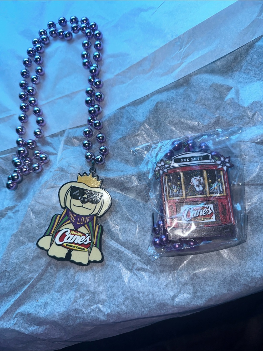 Official raising Cane‘s Mardi Gras Purple Beaded canes necklaces